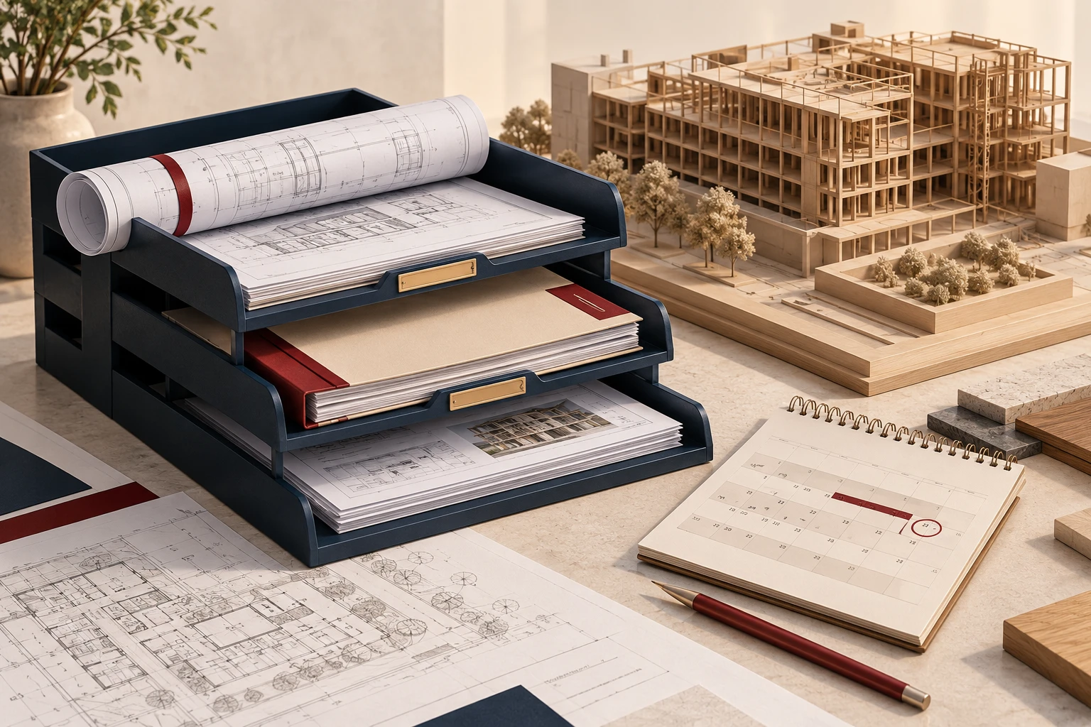 Organized project information for review — conceptual architectural illustration
